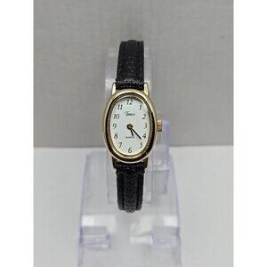 Timex Cavatina Gold Tone Oval Womens Quartz Watch Leather Band New Battery